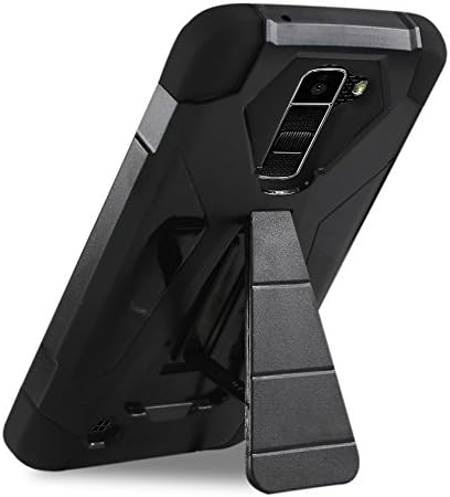 LG K10 / k420N için Kickstandlı Reiko Hibrit Ağır Hizmet Tipi Kılıf-Taşıyıcı Ambalaj-Siyah