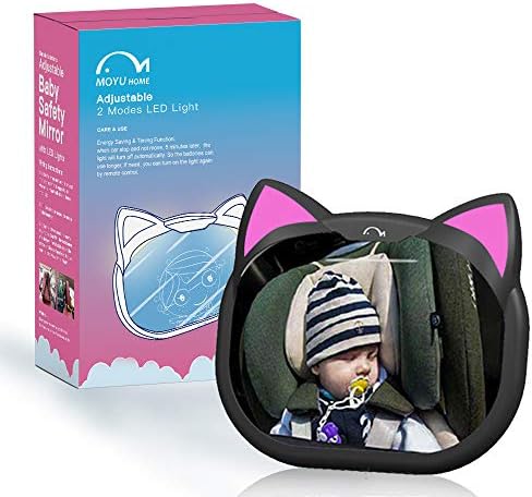Moyu Ev Bebek araba ayna, sevimli kedi Modeli ile 2 modları LED ışıkları kulaklar, geniş Görünüm arka koltuk arka Bakan bebek