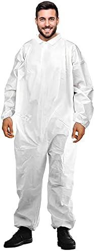 AMZ Beyaz Boya Tulumları Tek Kullanımlıktır. Yetişkin Hazmat Takım Elbise Tek Kullanımlık Küçük. Fermuarlı Ön Girişli, Elastik