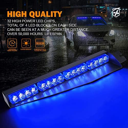 Xprite Mavi LED Visor Strobe Işık Bar Cam Sunvisor Acil Tehlike Uyarı Yanıp Sönen ışıklar w/ Belirli Polis Gönüllü İtfaiyeci