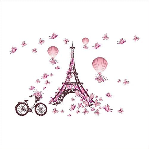 BİBİTİME Romantik Eyfel Kulesi Duvar Çıkartmaları Kız Odası Çiçek Bisiklet Kelebekler Sıcak hava Balonu vinil yapışkan sevgililer