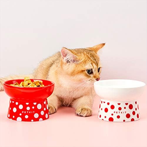 SOFEA Kedi Besleyici Kase Besleyici Kase Besleyici Bowl2 Adet Seramik Omurga Koruma Pet Gıda Kase Polka Dot Baskı Dekorasyon