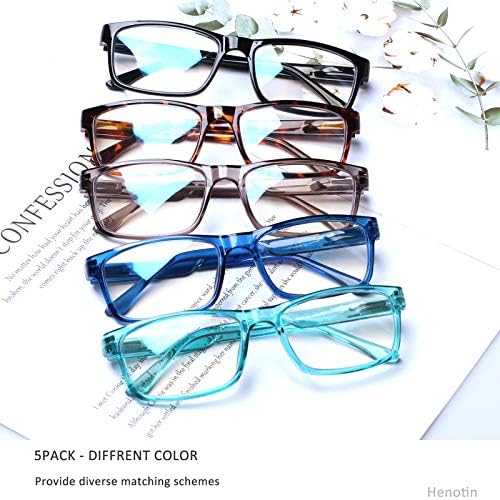 Henotın 5-Pack okuma gözlüğü mavi ışık Engelleme, bahar menteşe Okuyucular için kadın erkek, Anti parlama UV Ray filtre gözlük