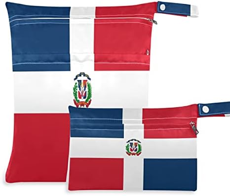 ZZXXB Dominik Cumhuriyeti bayrağı su geçirmez ıslak çanta kullanımlık bez bebek bezi ıslak kuru çanta için fermuarlı cebi ile