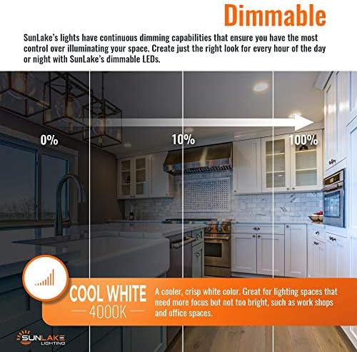 SunLake-Standart LED Ampul 100 WATT Eşdeğeri (15 WATT), A19, E26 Taban, 4000k Soğuk Beyaz, 1600 LÜMEN, Kısılabilir, UL ve Energy