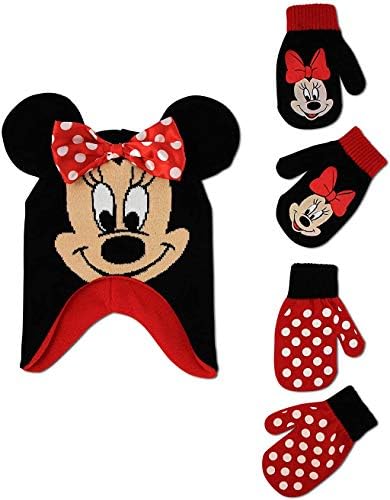 Disney Kızlar Minnie Mouse ve Vampirina Kış Şapka ve 2 Çift Mitten veya Eldiven Seti (Yürümeye Başlayan/Küçük Kız)