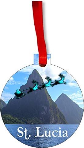 Lea Elliot A. Ş. Noel Baba ve Kızak Pitons Üzerinde Sürme St. Lucia Yuvarlak Şekilli Düz Sunta Noel Süs Ağacı Dekorasyon-Benzersiz