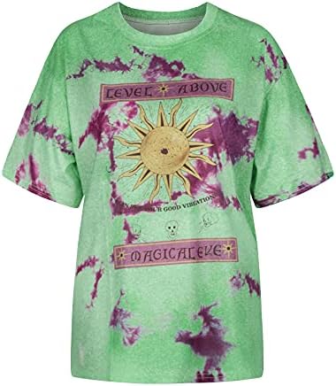 Grafik Tees Kadınlar ıçin Vintage Estetik Güneş Ay Baskı Yuvarlak Boyun Kısa Kollu Komik Sevimli Streetwear T Shirt