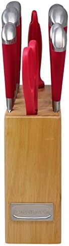 Cuisinart 11 Parça Paslanmaz Çelik Mutfak Şef Santoku Bıçak Seti ile Ahşap Blok ve Makaslar, Kırmızı