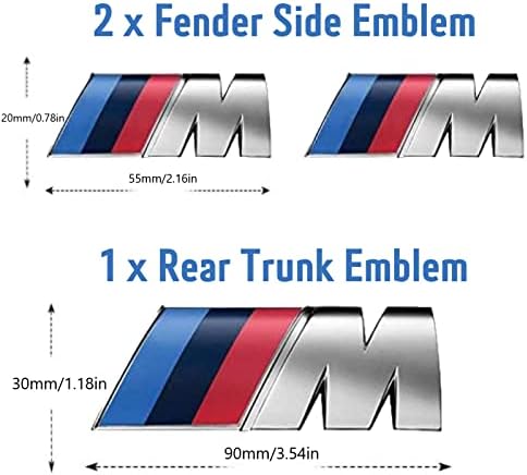 Fit BMW M Rozeti 3 adet: Fit BMW M Aksesuarları ile Metal Tri-Renk, M Amblem Sticker için 1 adet Araç Arka Gövde ve 2 adet