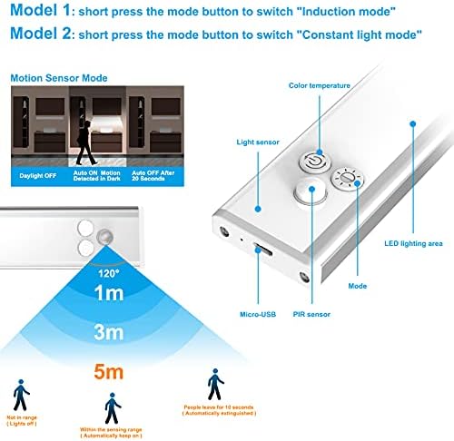 LED dolap ışıkları Kısılabilir【2021 Yükseltme】 Şarj Edilebilir Ultra İnce Manyetik Dolap Altı Aydınlatması, Ayarlanabilir 3
