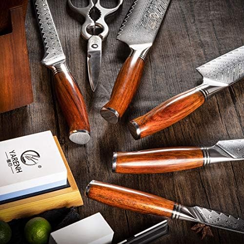 YARENH şef Bıçağı Seti ile Blok 8 Parça-Profesyonel Keskin Mutfak Bıçağı Seti -73 Katmanlar Japon Şam Yüksek Karbon Paslanmaz