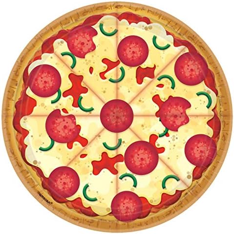 amscan Pizza Partisi Tasarımı Yuvarlak Kağıt Tabaklar-8pc, Çok Renkli, Bir Boyut