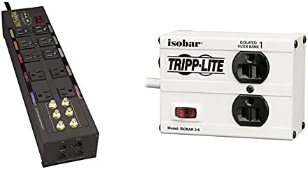 Tripp Lite Isobar 10 Çıkış Ses / Video Dalgalanma Koruyucusu Tel / Modem / Koaksiyel / Ağ 8ft Kablosu Dik Açı Fişi, Siyah &