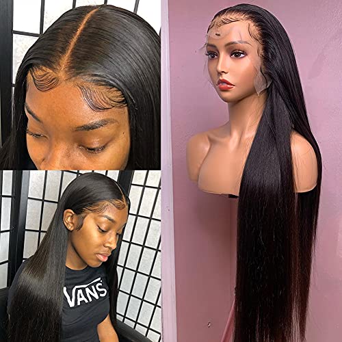 Uzun Düz Saç 36 inç sırma ön insan saç Peruk Ön Koparıp Siyah Kadınlar ıçin Brezilyalı Düz işlenmemiş insan saçı peruk 150