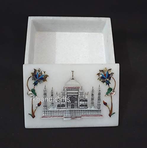 Beyaz Mermer Mücevher Kutusu Çok Kullanım Kutusu İle Taj Mahal Çoğaltma Kakma Sanat Zarif Görünüm Aksesuarları El Yapımı Hindistan,