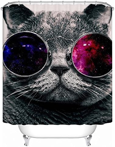 FMSHPON Galaxy Hipster Kedi Giyim Renk Güneş Gözlüğü Su Geçirmez Kumaş Duş Perdesi 66 x 72 İnç