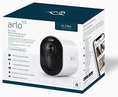 Arlo Ultra Akıllı Ev Güvenlik Kameraları, Alarm, Şarj Edilebilir, Renkli Gece Görüşü, İç/Dış Mekan, 4K UHD, 2 Yönlü Ses, Spot