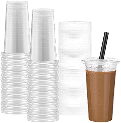 MYJIE 100 Paket 24Oz Şeffaf Tek Kullanımlık Plastik Bardaklar,Buzlu Kahve,Soğuk İçecekler,Milkshake,Kabarcık Çay,Smoothie,Soğuk