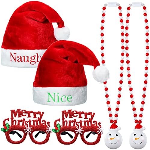 6 Adet Yaramaz ve Güzel Noel Baba şapkaları seti, 2 Adet Yaramaz ve Güzel Noel Baba şapkaları, 2 Adet Noel partisi gözlüğü