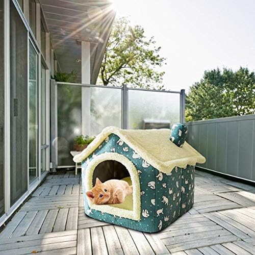 FXZMG Pet House Ayrılabilir Rahat Pamuk Yatak Kulübesi Yuva Çadır Teddy Küçük Köpek Kulübesi Baskı Ev Tipi Dört Mevsim