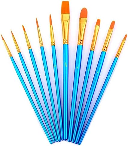 YXQSED - 10 Adet Mavi Boya Fırçası Seti Kaliteli Sanatçı Boya Fırçaları Sanatçı Fırçaları Akrilik 2 Adet Boya Tepsisi Paletleri