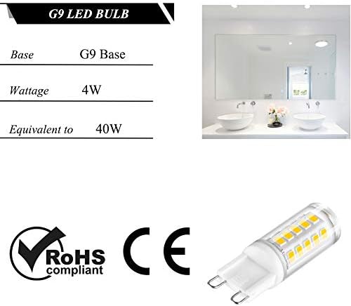 SumVibe G9 LED Ampul Kısılabilir, 4 W G9 LED Ampul Günışığı Beyaz 6000 K, G9 Halojen Ampul 40 Watt Değiştirme, 6-Pack