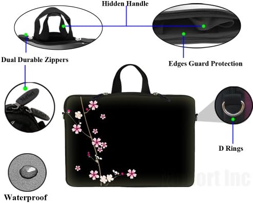 Neopren Laptop Taşıma Çantası Kol Çantası w. 15 15.6 İnç Dizüstü Bilgisayar için Gizli Tutamak ve Kuşgözü (D-Ring)- Erik Çiçekleri
