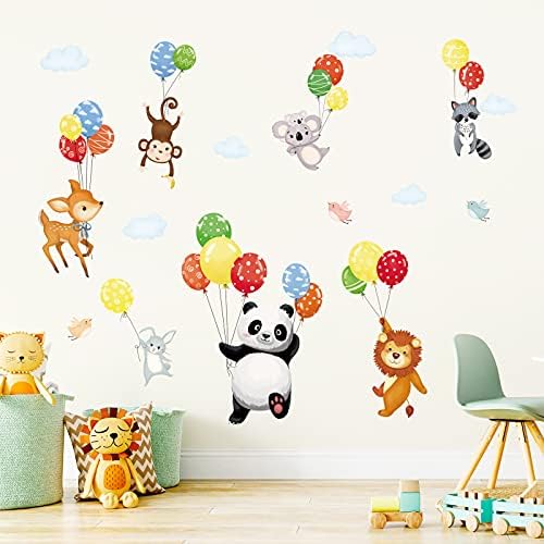 decalmile Renkli Hayvan Balon duvar çıkartmaları Panda Maymun Geyik Duvar Çıkartmaları Bebek Kreş Çocuk Yatak Odası Duvar Dekor