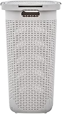Kapaklı Superio Çamaşır Sepeti 60 Litre Fildişi (2 Paket) Plastik Hasır Kesme Kulplu Büyük Sepet Sepeti, Tuvalet Banyosunda