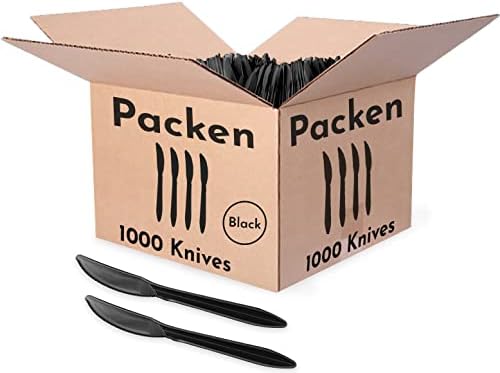 1000 Plastik Tek Kullanımlık Bıçak-Partiler için Plastik Çatal Bıçak Takımı, Yemek Hazırlama, Paket Servis, Restoran-Dökme-Siyah
