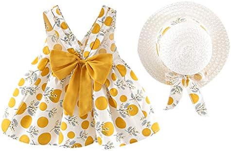 WUAI 2 ADET Yaz Giysileri Kıyafet Setleri Bebek Bebek Kız Kiraz Nokta Ilmek Elbise Kolsuz Sundress ıle Hasır Şapka