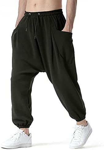 Erkek Pamuk Harem Yoga Baggy Boho pantolon rahat gevşek pantolon Harem Hip Hop pantolon