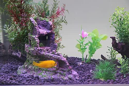 AQUA KT Akvaryum Kale Kaya Görünüm Dekorasyon için Goldfish Betta Balık Tankı Süs, Moss Dikilen ile, 1 paketi