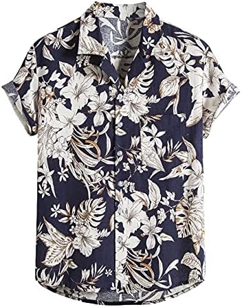 XXBR erkek Pamuk Keten Gömlek Kısa Kollu Yaz Rahat-Fit Düğme Aşağı Hawaiian Gömlek Vintage Boho Casual Plaj Tops