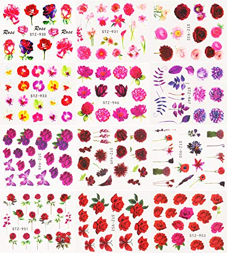 Kelebek Nail Art Sticker Çıkartmaları Çivi Kaynağı Kelebek Çiçek Tasarım 24 Levhalar Retro Güller Çiçekler Su transferi Çıkartmalar