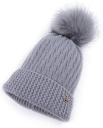 MonicaSun Bayan Kış Bere Şapka, Pom Pom ile Sıcak Polar Astarlı Örme Yumuşak Kayak Manşet Kap