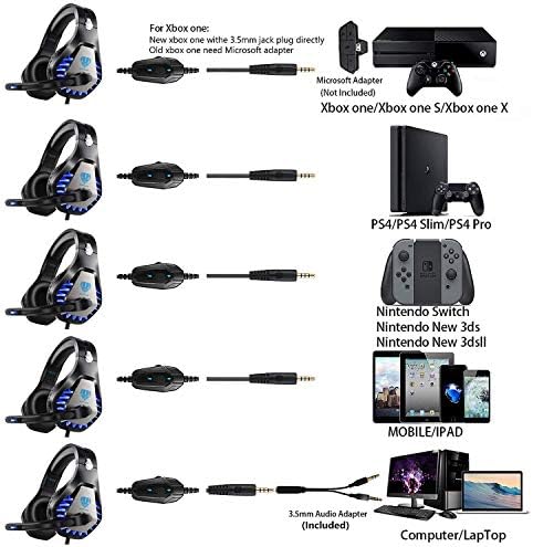 Mikrofonlu Oyun Kulaklığı,Gürültü Önleyici LED Işık PS4,Lapto,PC,Xbox One,Nintendo Switch için Kulak Üstü Kulaklık (Siyah)