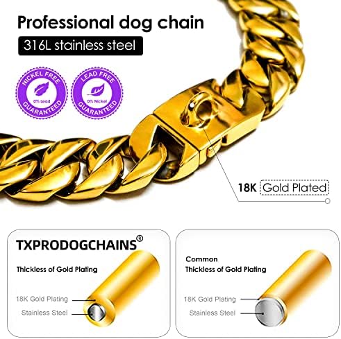 Büyük Köpekler için köpek Tasması, 32mm Köpek Eğitim Tasması, 18K Altın Köpek Küba Bağlantı Kişiselleştirilmiş Zincir, Kolay