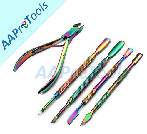 AAProTools Tırnak Eti İtici Remover ile Makası Gökkuşağı Paslanmaz Çelik Manikür Tırnak Sanat Aracı Set