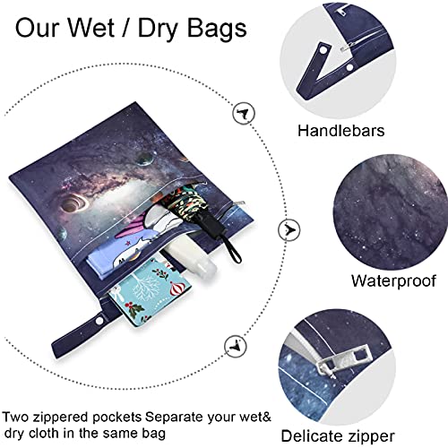 visesunny Uzay Gezegen 3D Baskı Fermuarlı cepler ile 2 Adet ıslak Çanta Yıkanabilir Kullanımlık Ferah Bezi Çanta için Seyahat,plaj,havuz,