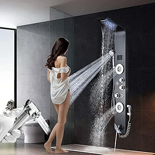 Duş Paneli Kulesi Sistemi LED Yağış Şelale Duş Başlığı ALENARTWATER Duş Paneli Sistemi Masaj Jetleri Paslanmaz Çelik Banyo