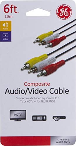 GE Kompozit Ses / Video Kablosu, 6 ft. RCA Tarzı Fişler 3-Erkek 3-Erkek, TV, VCR, DVD, Blu Ray, Video Oyun Sistemi, Uydu ve