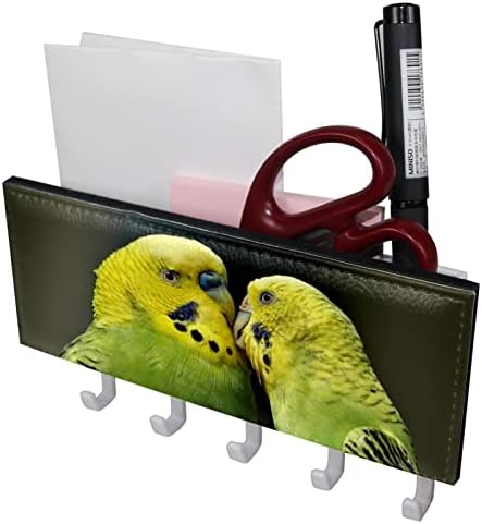 Papağanlar Çift Öpücük Budgerigar Anahtar ve Posta Tutucu Duvarlar için-Anahtar Askı ile Posta Organizatör ve 5 Kanca, yapışkan