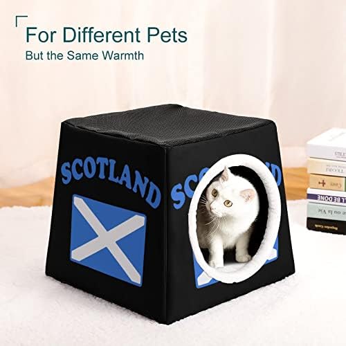Kediler ve Küçük Köpekler için Küçük Yastıklı İskoçya Bayrağı Pet House Kedi Barınağı