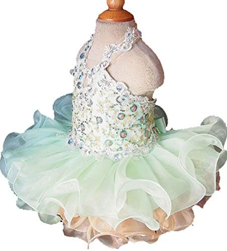 Jenniferwu G040-8 Bebek Yürüyor Bebek Yenidoğan Küçük Kızın Pageant Parti Doğum Günü Elbise Yeşil Boyutu 6-9 M