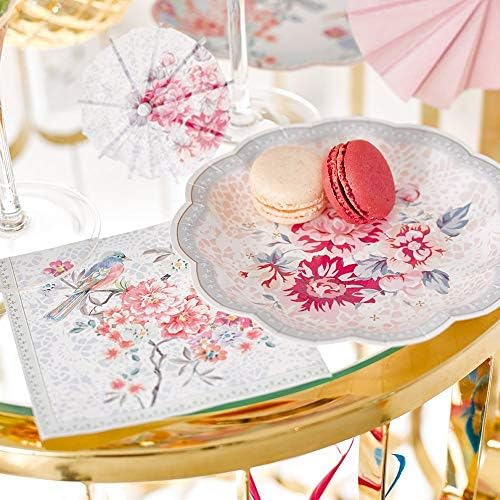 Konuşan Masalar Gerçekten Romantik Bir Doğum Günü veya Çay Partisi için 3 Tasarımda 7 Küçük Çiçekli Kağıt Tabaklar (12 Paket)