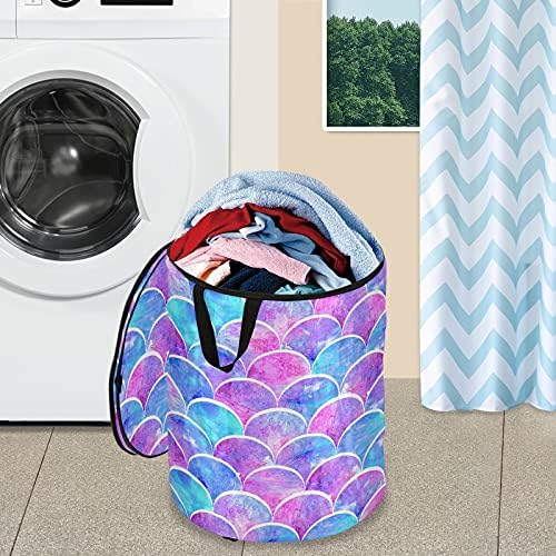 Renkli Mermaid2 Pop Up Çamaşır Sepeti Kapaklı Katlanabilir Depolama Sepeti Katlanabilir çamaşır torbası Kamp Kreş Odası için