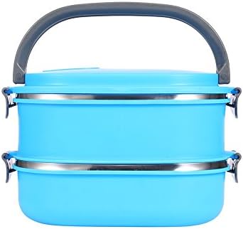 Mavi Paslanmaz Çelik Termal Yiyecek Kutusu,2 Katmanlı Öğle Yemeği Yemek Kabı, Okul, Ofis Veya Açık Havada Kullanım için Güvenli