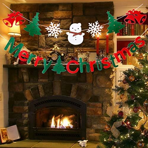 Merry Christmas Banner Beyaz、Yeşil ve Kırmızı Noel Afiş Süslemeleri - Kapalı Açık Ev İşareti Dekor için Noel Partisi Tatil